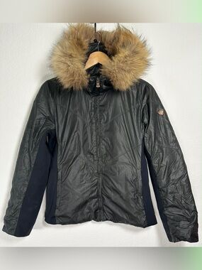 Post Card Black Ski Jacket Real Fur Trimmed Hood